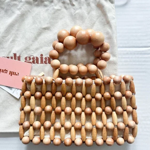 NWT Cult Gaia Cora Beaded Wood Top-Handle Bag Small - Picture 6 of 6